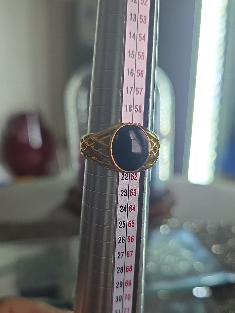 Gold-Tone Black Stone Signet Ring - Women Jewelry